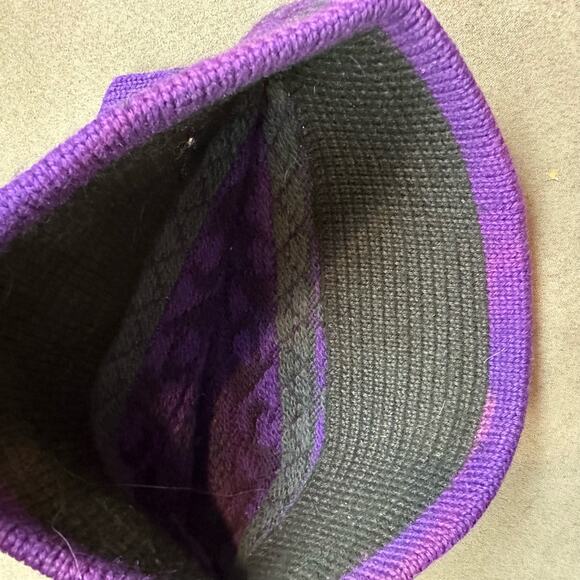 Vintage Purple Beanie Snowboard Ski Hat Fair Isle Knit Top Notch Tassel Y2K - Picture 4 of 6
